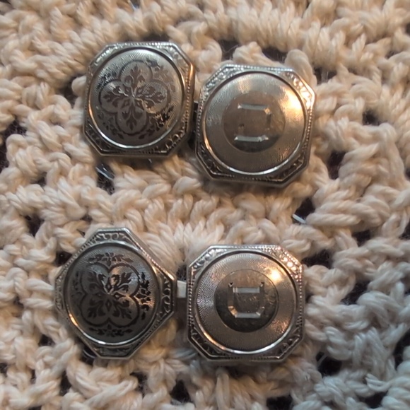 14k White Gold Art Deco Antique Cuff Links - Picture 6 of 8